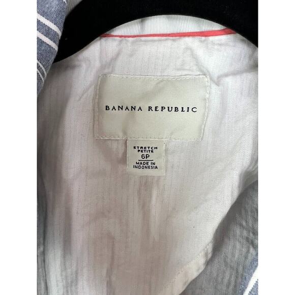 Banana Republic Womens Petite Striped Linen Blend Blazer White & Blue Size 6P - Picture 3 of 4